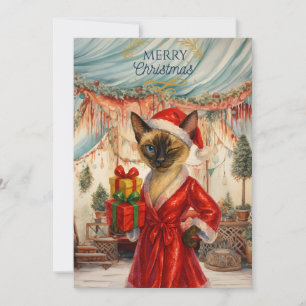 Cartes Pour Fêtes Annuelles Siamese Cat tient des présents de Noël