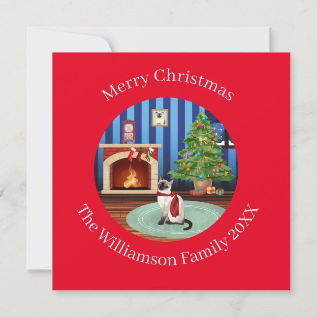 Cartes Pour Fêtes Annuelles Siamese Kitty Chat personnalisé Noël (Devant)
