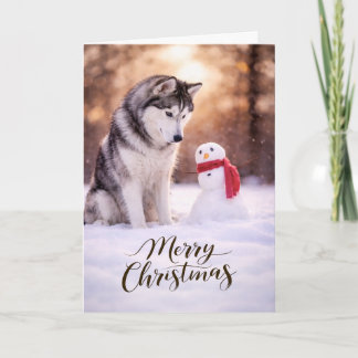 Cartes Pour Fêtes Annuelles Siberian Husky Christmas Snowman