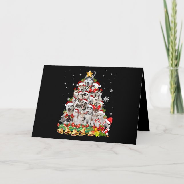 Cartes Pour Fêtes Annuelles Siberian husky christmas tree lights dog (Devant)