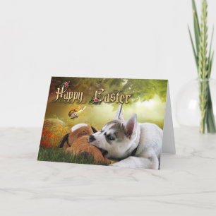 Cartes Pour Fêtes Annuelles Siberian Husky Puppy Easter Card