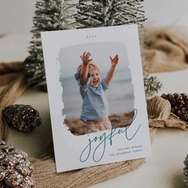 Cartes Pour Fêtes Annuelles Signature brossée | Joyeux | Photo (Créateur téléchargé)