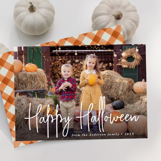 Cartes Pour Fêtes Annuelles Signature moderne Script Happy Halloween photo (Créateur téléchargé)
