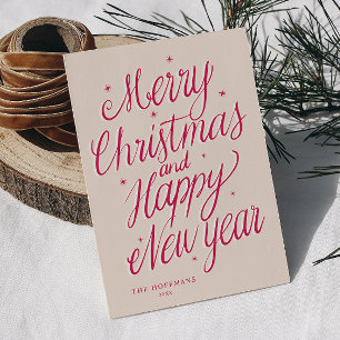 Cartes Pour Fêtes Annuelles Signature rose Joyeux Noël et Bonne Année