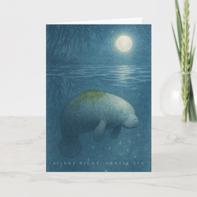Cartes Pour Fêtes Annuelles Silent Night, Gentle Sea – Peaceful Manatee (Devant)