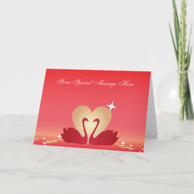Cartes Pour Fêtes Annuelles Silhouette des cygnes cardiaques (Devant)