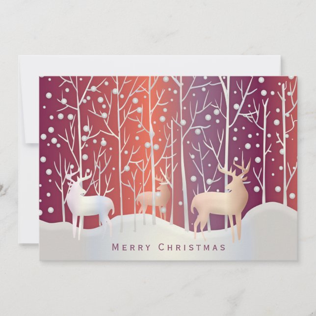 Cartes Pour Fêtes Annuelles Silhouettes de cerfs en vacances Orange Neige (Devant)
