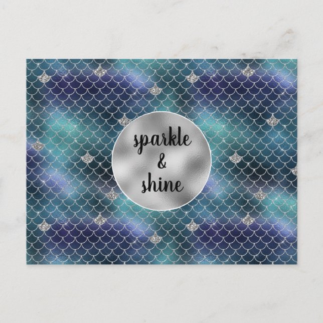 Cartes Pour Fêtes Annuelles Silver Aqua Blue Mermaid Glitz (Devant)