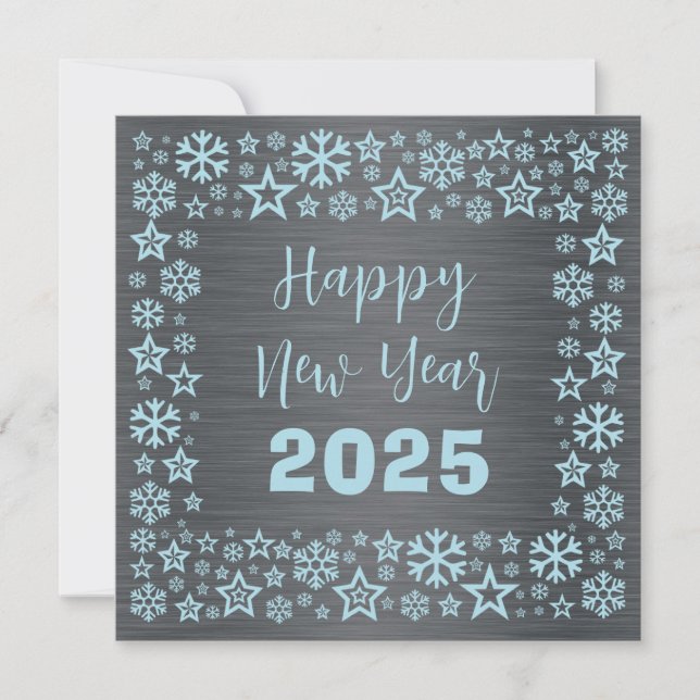 Cartes Pour Fêtes Annuelles Silver blue Square wish card with golden stars (Devant)