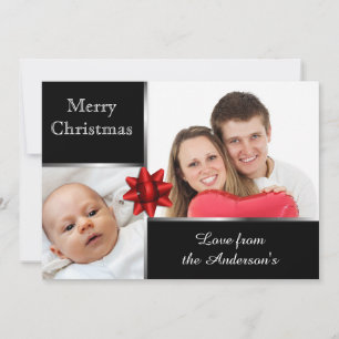 Cartes Pour Fêtes Annuelles Silver et Black Photo personnalisée Élégant