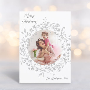 Cartes Pour Fêtes Annuelles Silver Grey Moderne Boho Fleur sauvage Photo Noël