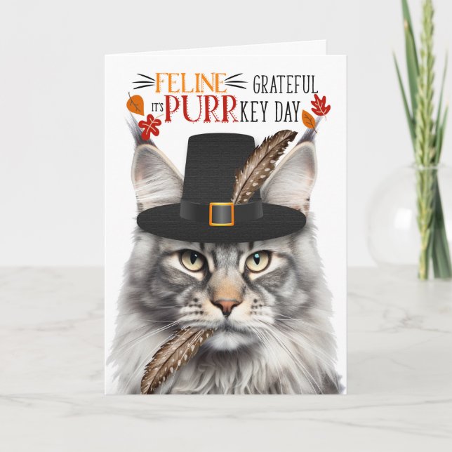 Cartes Pour Fêtes Annuelles Silver Maine Coon Cat Grateful pour PURRkey Day (Devant)