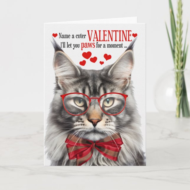 Cartes Pour Fêtes Annuelles Silver Maine Coon Chat Feline Humour Saint-Valenti (Devant)