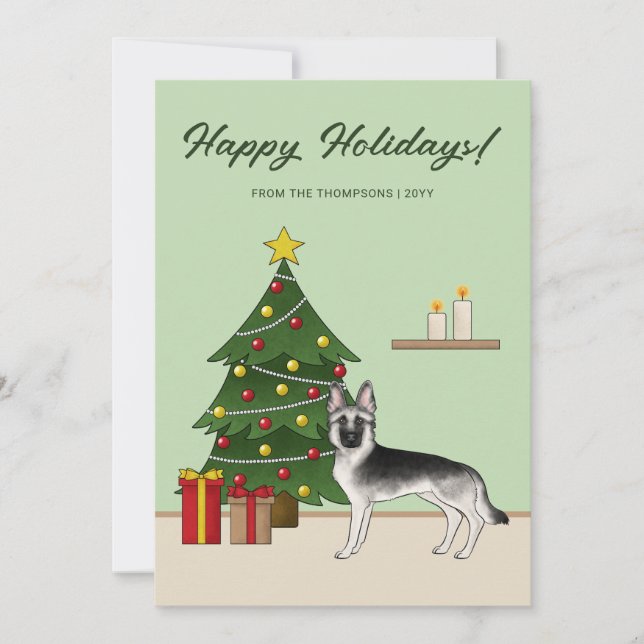Cartes Pour Fêtes Annuelles Silver Sable Allemand Berger Festif Noël (Devant)