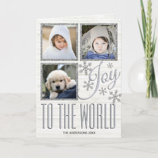 Cartes Pour Fêtes Annuelles Silver Snowflake Joy Au Monde 3 Photo (Devant)