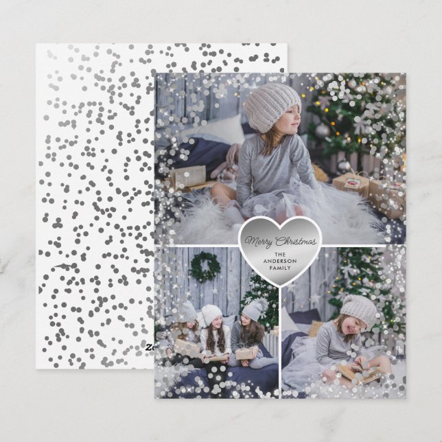 Cartes Pour Fêtes Annuelles Silver Sparkly Photo Joyeux Noël (Devant / Derrière)