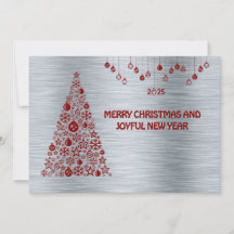 Silver wish card New Year with tree & balls