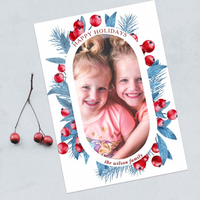 Cartes Pour Fêtes Annuelles Simple Arch Blue Holly Berries photo (Créateur téléchargé)