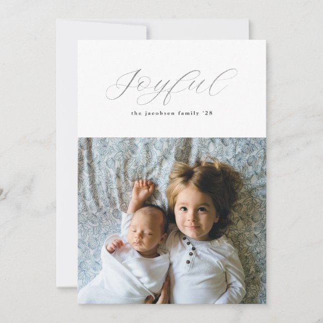 Cartes Pour Fêtes Annuelles Simple Argent Doré Joyful Script (Devant)