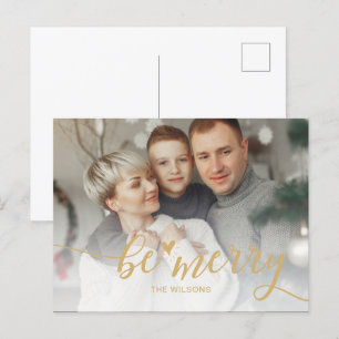 Cartes Pour Fêtes Annuelles Simple Be Merry Heart Cute Script Gold photo