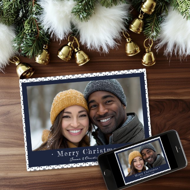 Cartes Pour Fêtes Annuelles Simple bleu gris Feu de neige Noël Photo Holiday (Simple Winter Snowflakes Christmas Holiday Photo Card )