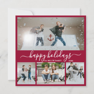 Cartes Pour Fêtes Annuelles Simple Bordo Blanc 4 Photo Collage Happy