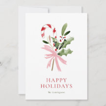 Simple Candy Cane Holly & Bow No Photo