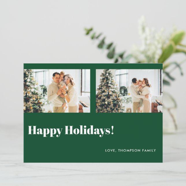 Cartes Pour Fêtes Annuelles Simple Classic Green Photo Joyeux Vacances (Debout devant)