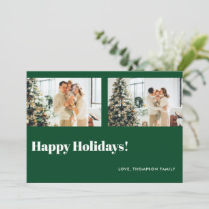 Cartes Pour Fêtes Annuelles Simple Classic Green Photo Joyeux Vacances