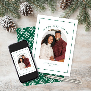 Cartes Pour Fêtes Annuelles Simple Cosy Green White Snowflon photo de vacances