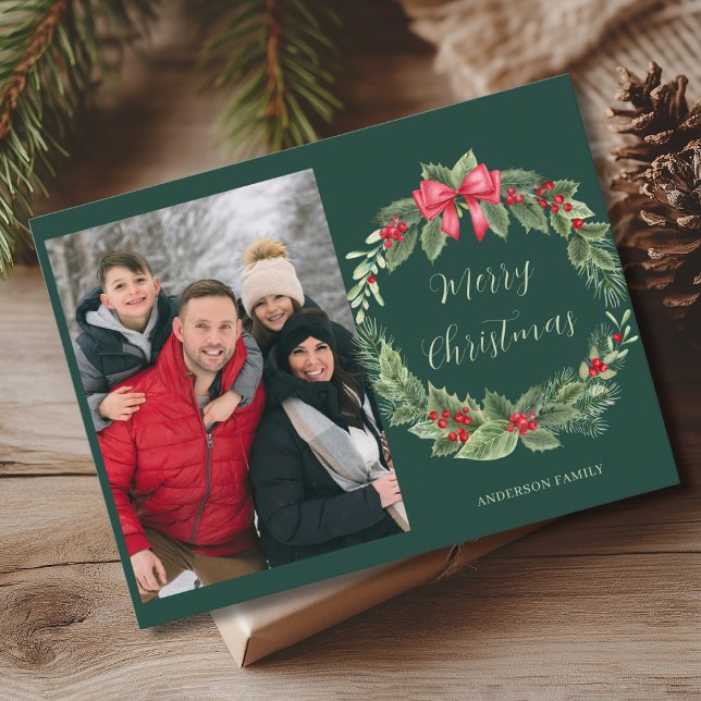 Cartes Pour Fêtes Annuelles Simple couronne photo Joyeux Noël (Créateur téléchargé)