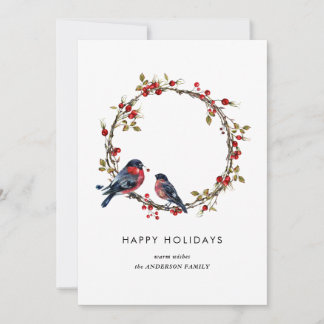Cartes Pour Fêtes Annuelles Simple Elégant Beau Oiseau Holly Berry Wreath