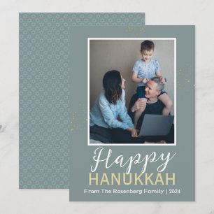 Cartes Pour Fêtes Annuelles Simple Élégant Bleu Joyeux Hanukkah Une Photo