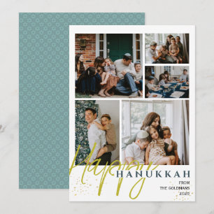 Cartes Pour Fêtes Annuelles Simple Elegant Blue Happy Hanoukka photo Collage