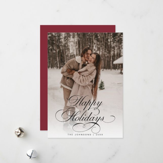 Cartes Pour Fêtes Annuelles Simple Elegant Calligraphy Red Christmas Photo (Devant/Arrière en situation)