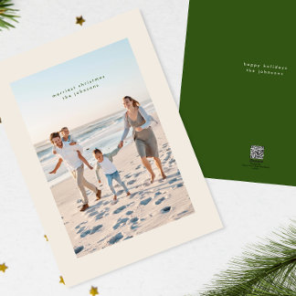 Cartes Pour Fêtes Annuelles Simple Élégant Crème Verte Minimale Photo de Noël
