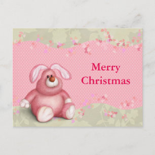 Cartes Pour Fêtes Annuelles Simple Elegant Enfants Teddy Pink Joyeux Noël