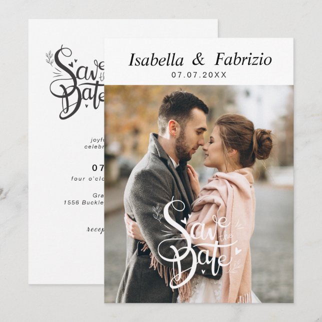 Cartes Pour Fêtes Annuelles Simple élégant Enregistrer la date de mariage Invi (Devant / Derrière)