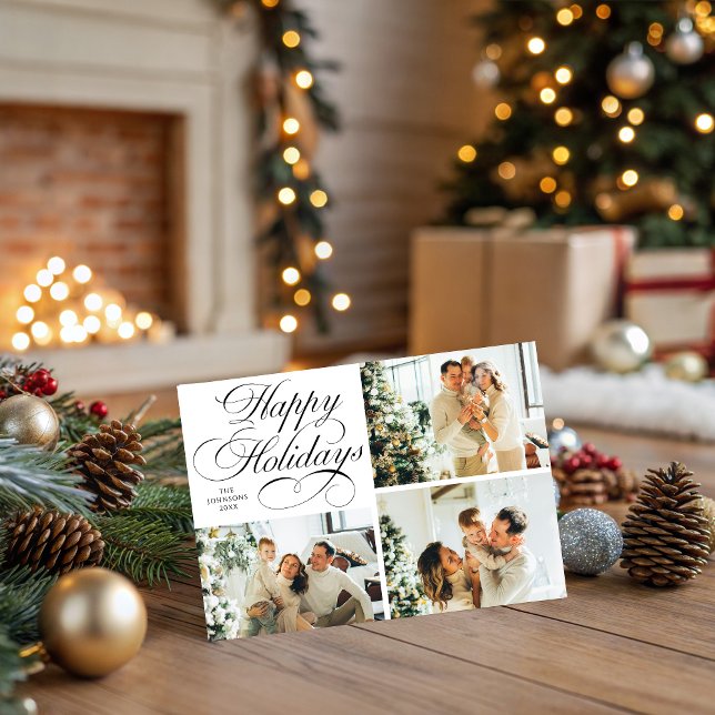 Cartes Pour Fêtes Annuelles Simple Élégant Famille 3 Photos Collage de Noël (Créateur téléchargé)