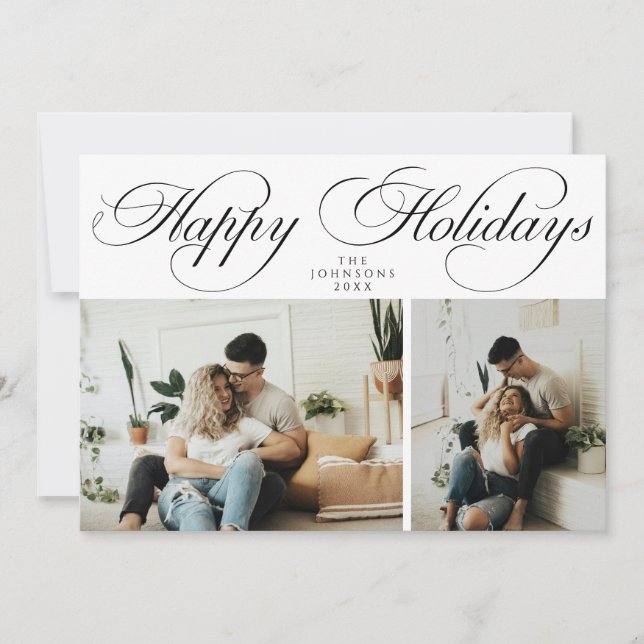 Cartes Pour Fêtes Annuelles Simple Elegant Family 2 Photo Collage Christmas (Devant)
