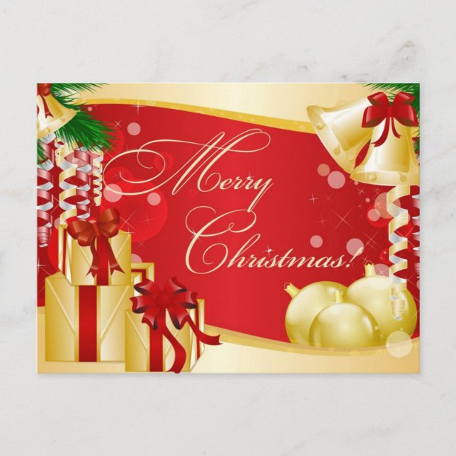 Cartes Pour Fêtes Annuelles Simple Elegant Gold Bell Cadeaux Joyeux Noël (Devant)