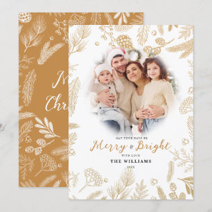 Cartes Pour Fêtes Annuelles Simple Elegant Gold Merry & Bright Photo Christmas