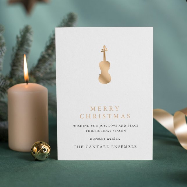 Cartes Pour Fêtes Annuelles Simple Elegant Gold Violin Musical Christmas Holid (Créateur téléchargé)