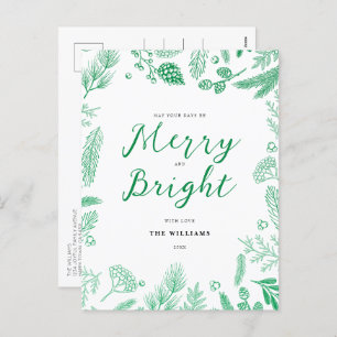 Cartes Pour Fêtes Annuelles Simple Elegant Green Merry et Bright Christmas