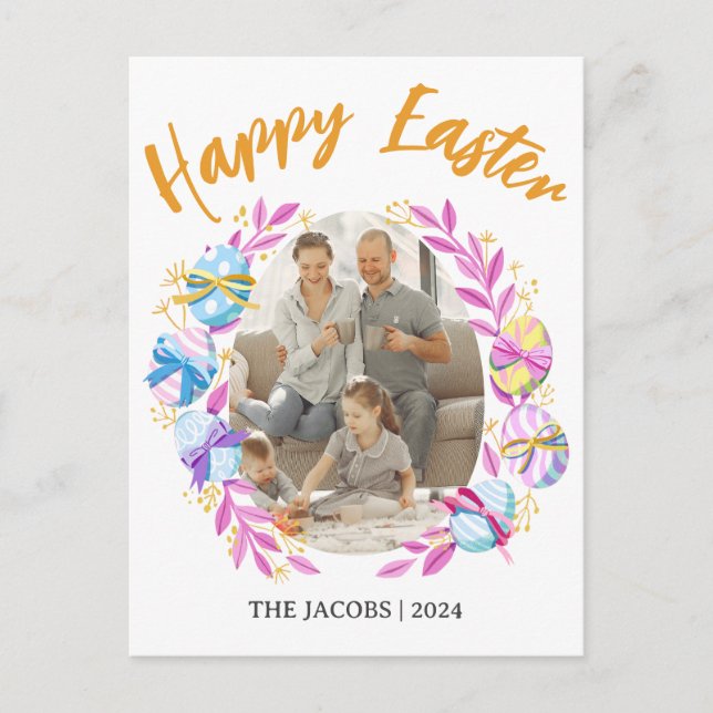 Cartes Pour Fêtes Annuelles Simple Elegant Happy Famille de Pâques une photo (Devant)