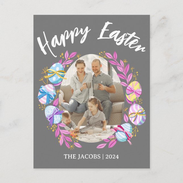 Cartes Pour Fêtes Annuelles Simple Elegant Happy Famille de Pâques une photo (Devant)