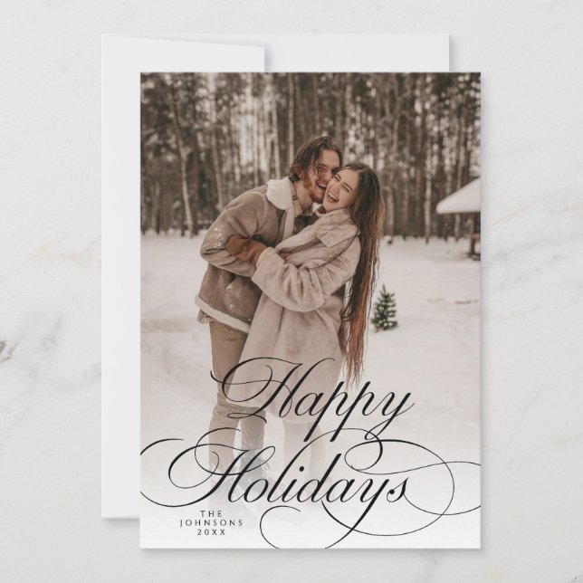 Cartes Pour Fêtes Annuelles Simple Elegant Happy Holidays Photo Christmas  (Devant)