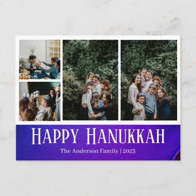 Cartes Pour Fêtes Annuelles Simple Élégant Joyeux Hanukkah photo de famille (Devant)