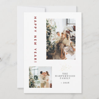 Cartes Pour Fêtes Annuelles Simple Elegant Modern Happy New Year Two Photo
