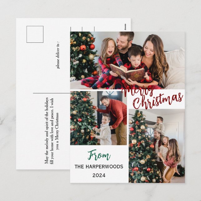 Cartes Pour Fêtes Annuelles Simple Elegant moderne 3 photo Famille de Noël (Devant / Derrière)